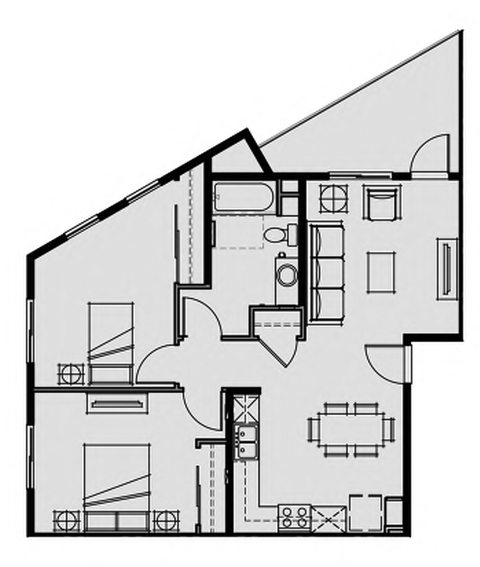 Unit 2.1 2 Bed 1 Bath 865 sq ft